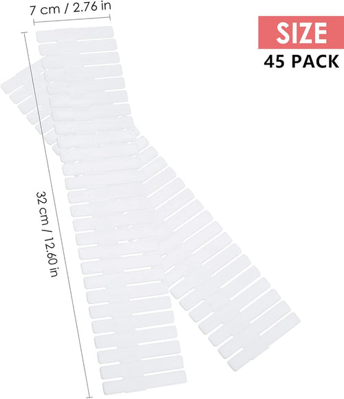 45 Pack Drawer Dividers, Plastic Adjustable Drawer Storage Organizer for Tidying Clutter Socks, Underwear, Makeup, Kitchen, Dresser White