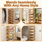 9 Tier Bamboo Shoe Rack, Heavy Duty Foldable Shelf Needing No Setup | Versatile Space-Saving & Sturdy Collapsible Bamboo Shoe Rack Organizer for Closet, Entryway, Over-Door, Dorm or Bedroom Use