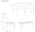 Mid-Century Modern 6-Piece Dining Set with Table, Chairs & Bench