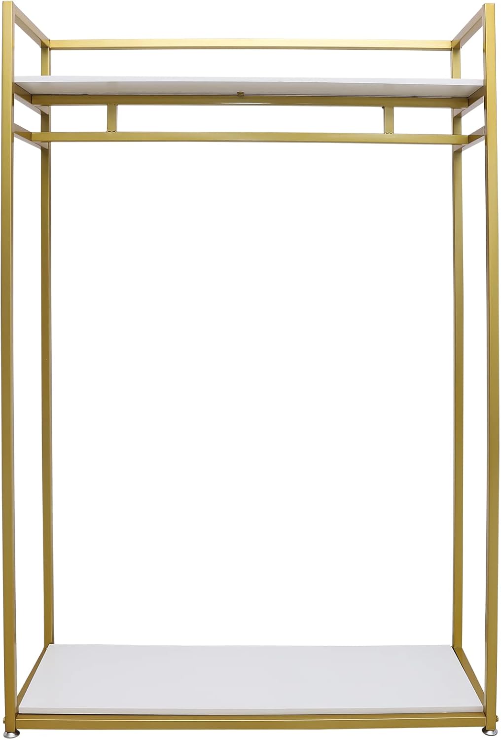 Heavy Duty Clothing Rack with Shelves, Gold Metal Freestanding Garment Rack for Retail Display, Rolling Portable Closet for Hanging Long Dresses Clothes Shoes Bags