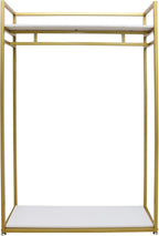 Heavy Duty Clothing Rack with Shelves, Gold Metal Freestanding Garment Rack for Retail Display, Rolling Portable Closet for Hanging Long Dresses Clothes Shoes Bags
