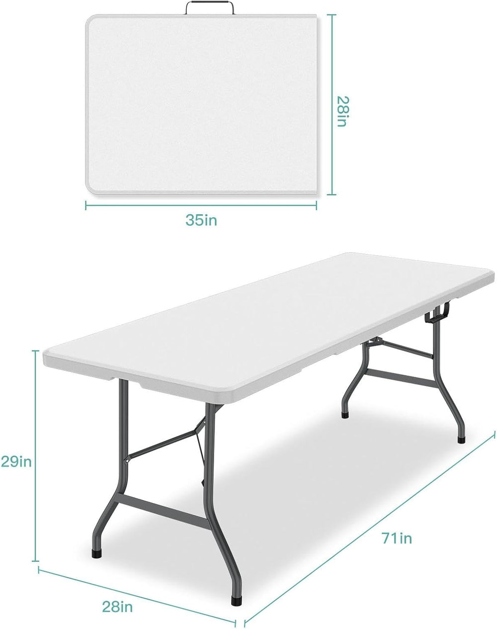 6 ft HDPE Folding Table with Anti-Arch Lock, Carry Handle, 330 lb Capacity