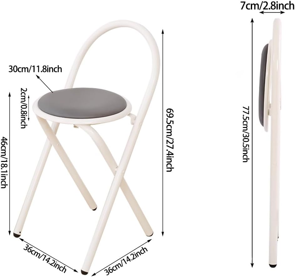 46cm/18inch Folding Bar Stool with Circular Cushion, Counter High Folding Chair, Portable Folding Stool, Kitchen Camping Indoor and Outdoor(Gray)