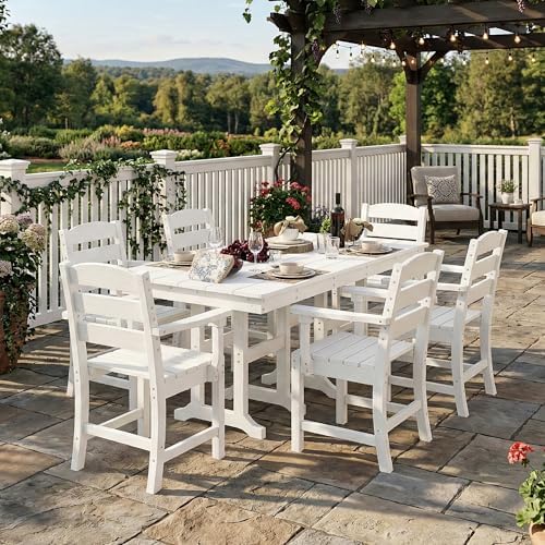 HOPUBUY 7 Pieces Patio Dining Set for 6, 71" HDPE All-Weather Patio Tabl...