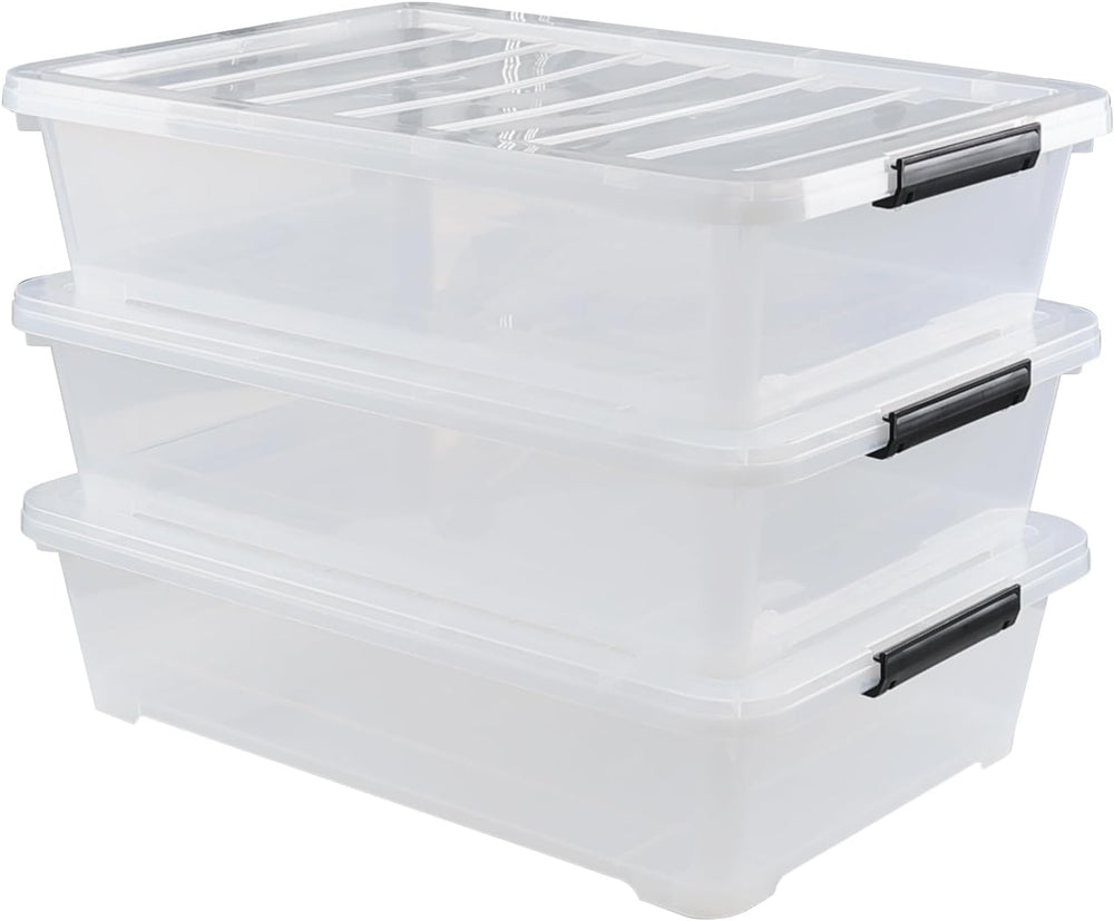 Gloreen 3-Packs Plastic Underbed Storage Bins with Lids, 40 Quart Latch Stora...