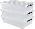 Gloreen 3-Packs Plastic Underbed Storage Bins with Lids, 40 Quart Latch Storage Box