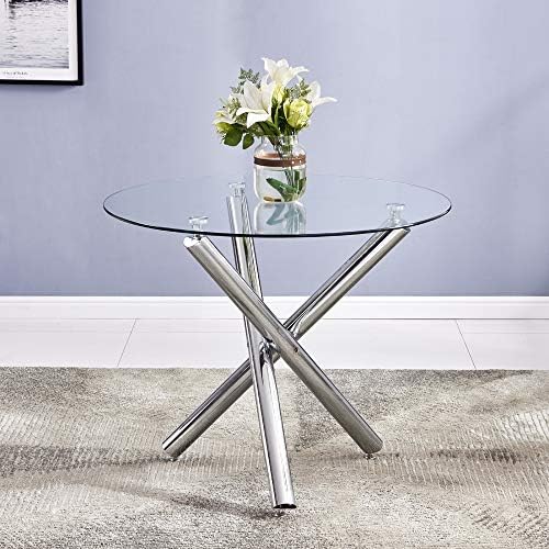 36" Luxury Silver Glass Dining Room Table Set for 4, 5-Piece Round Kitch...