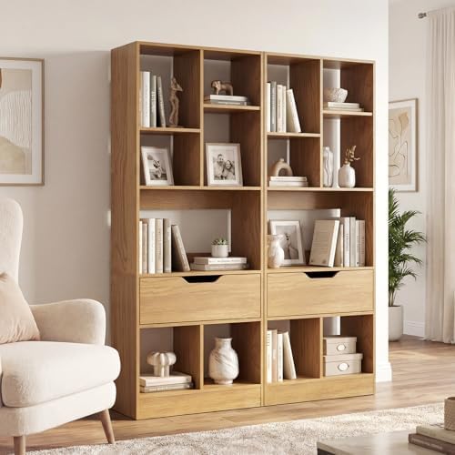 Tangkula 51” Tall Open Bookcase with Drawer, 7-Cube Display Storage Cabinet O...