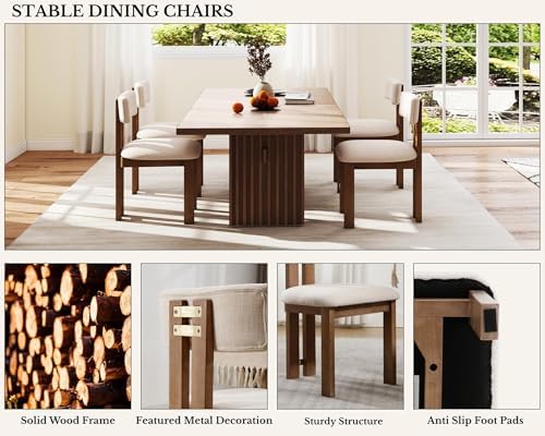 HNY Modern Farmhouse Linen Dining Chairs Set of 4, Beige Dining Room Chairs