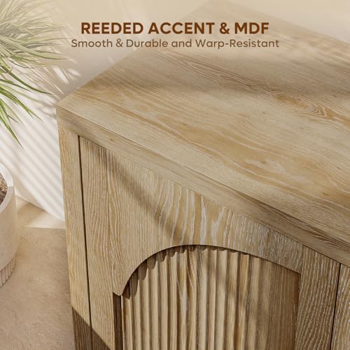 Bestier 37 "W Fluted Sideboard Buffet Cabinet with Storage, Natural Oak