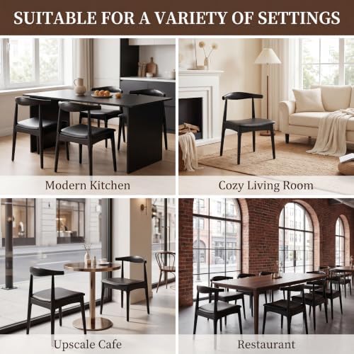 ROCITY Black Dining Chairs Set of 2 Leather Kitchen Chairs with Wood Legs and...