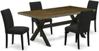 East West Furniture X677AB624-5 5 Piece Dining Set Includes a Rectangle Dining Room Table with X-Legs and 4 Black Color Linen Fabric Upholstered Parson Chairs, 40x72 Inch, Multi-Color