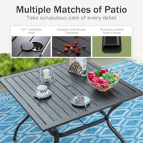 PHI VILLA Outdoor Dining Set for 4 w/Beige Umbrella & Folding Chairs