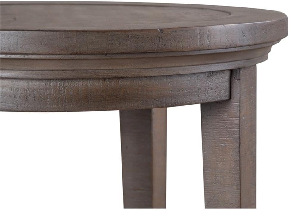 BOWERY HILL Round Wood Accent End Table, Dovetail Gray Finish, Weathered Bron...