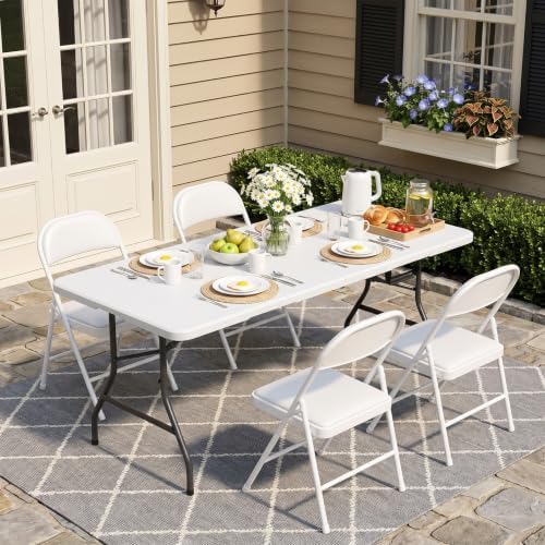 5FT Folding Table and Chairs Set for 4, Portable 5-Piece Folding Dining Set w...
