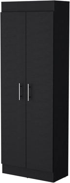 23.6" D*11.9" W*66.8" H Freestanding Kitchen Pantry with 4 Shelves, Double Door, Rectangular Wood Storage Cabinet, Traditional, for Living Room, Dining Room, Black
