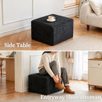 25.6" Corduroy Ottoman Foot Rest,Plush Memory Foam Couch Ottomans,Boneless Compressed Sofa in a Box for Living Room No Assembly Require,Black