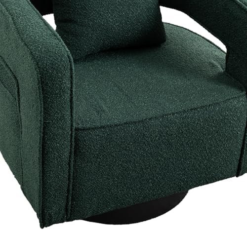 Swivel Accent Chair Set of 2, Modern Swivel Barrel Chair for Living Room, 360 Degree Comfy Square Accent Chair with Open Back, Upholstered Armchair for Bedroom,Reading, Boucle, Dark Green