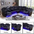 Living Room Furniture Set, Power Sectional Recliner Sofa and Chair Set with LED Light, Air Leather Electric Reclining Sofa with 5 Recliner Seats/Cup Holders/USB Port/Storage Console for Living Room