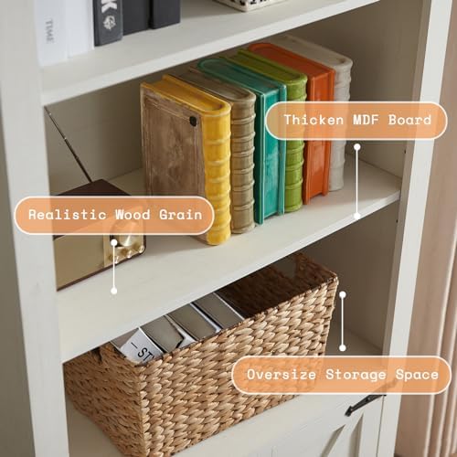 AMERLIFE 2-Piece 5-Tier Farmhouse Bookcase with Barn Doors, Rustic White