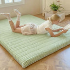 Green Gingham Japanese Floor Mattress, Twin Size 39" x 80", 3.5" Thick | High Density Foam Futon Mattress, Foldable Tatami Sleeping Pad, Farmhouse Style Roll Up Floor Bed for Dorm Guest Room