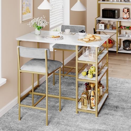 Dining Table Set for 2 with 3 Storage Shelves, 3-Piece Counter Height Kitchen...