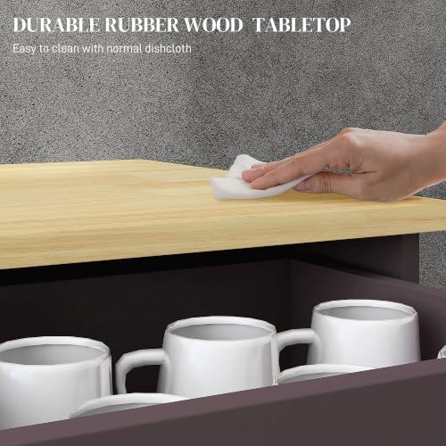 HOMCOM Sideboard Buffet Cabinet Solid Wood Countertop Coffee