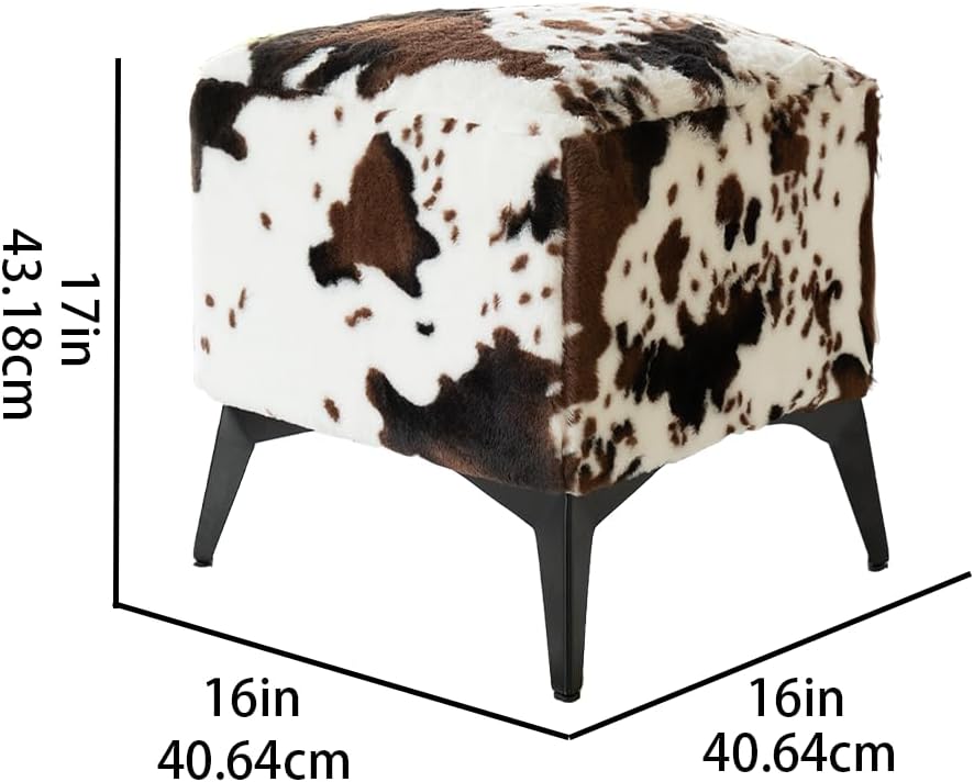 Faux Cowhide Ottoman, Upholstered Foot Stool,Animal Print Ottoman - 16 x 16 x...