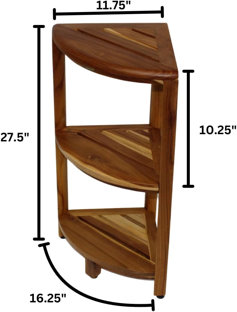 EcoDecors 3-Tier Shelf Waterproof Teak Wood Shower Shelf for Inside Shower Provides Storage, and Organization for Bathroom Accessories