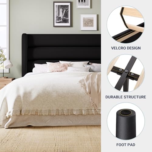 Allewie Full Size Platform Bed Frame with Velvet Upholstered Wingback Headboa...