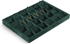 Velvet Necklace Display Tray, Stackable 24 Grid Insert Pendant Necklaces Storage Holder Plate, Jewelry Retail Countertop Organizer (Green)