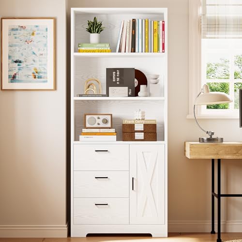 IRONCK 71 in Bookcase with Storage, Industrial Tall Bookshelf with Drawers