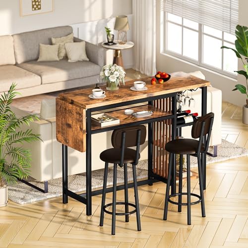 Recaceik 59" Bar Dining Table Set for 2, Bar Table and Chairs Set, Expan...