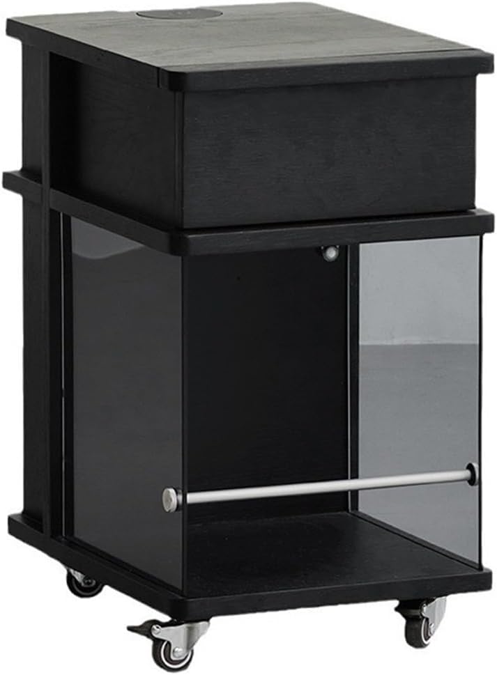 Wooden Night Stand, Minimalist Design Black Bedside Table with Open Storage, ...