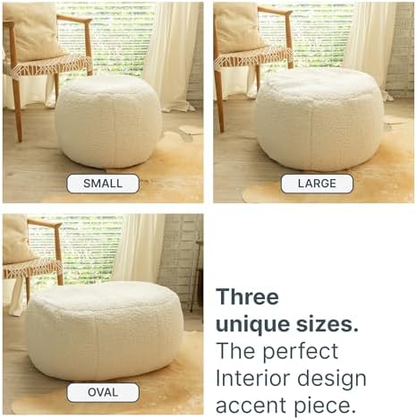 Jaxx Ellis Ottoman Shearling Faux-Lamb Plush Pouf for Modern Interior Design,...