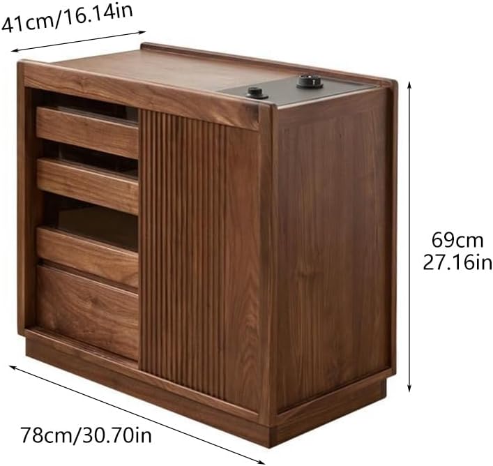 ENGENDER Couch Side Table 78x41x69cm Walnut Home Sofa Side Cabinet, Living Ro...