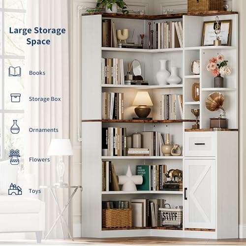 Garvee 74'' Tall Corner Bookshelf - 6-Tier Book Shelf with Drawer and...