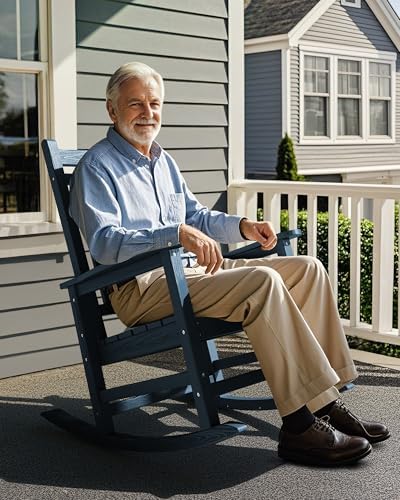SERWALL Outdoor Rocking Chair Set of 2, HDPE Rocker for Adults, Blue | 21.1&q...