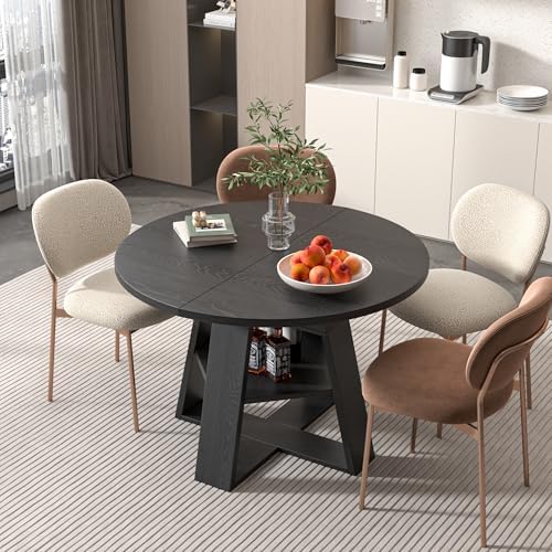 43.3"-59" Extendable Round Oval Dining Table for 4-8 with Storage S...