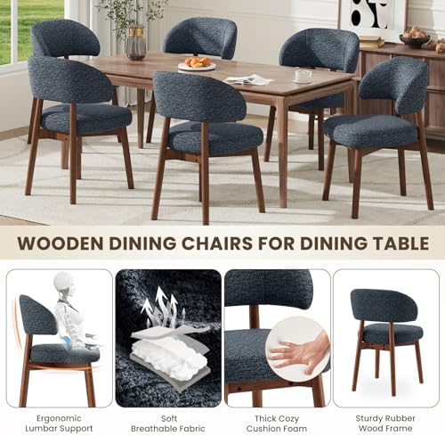 MALOL Wooden Dining Chairs Set of 6, Modern Upholstered Dining Room Kitchen S...