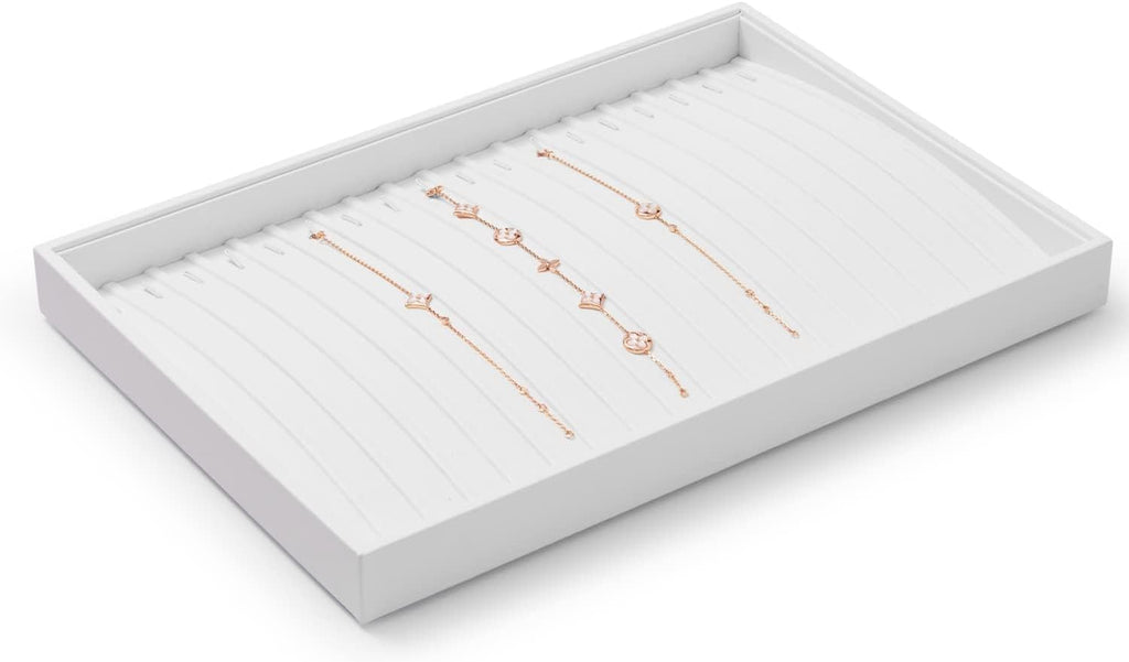 Oirlv Premium White Leather Stackable Jewelry Tray 18 Gird Necklace Bracelet Organizer Showcase Necklace Display Tray