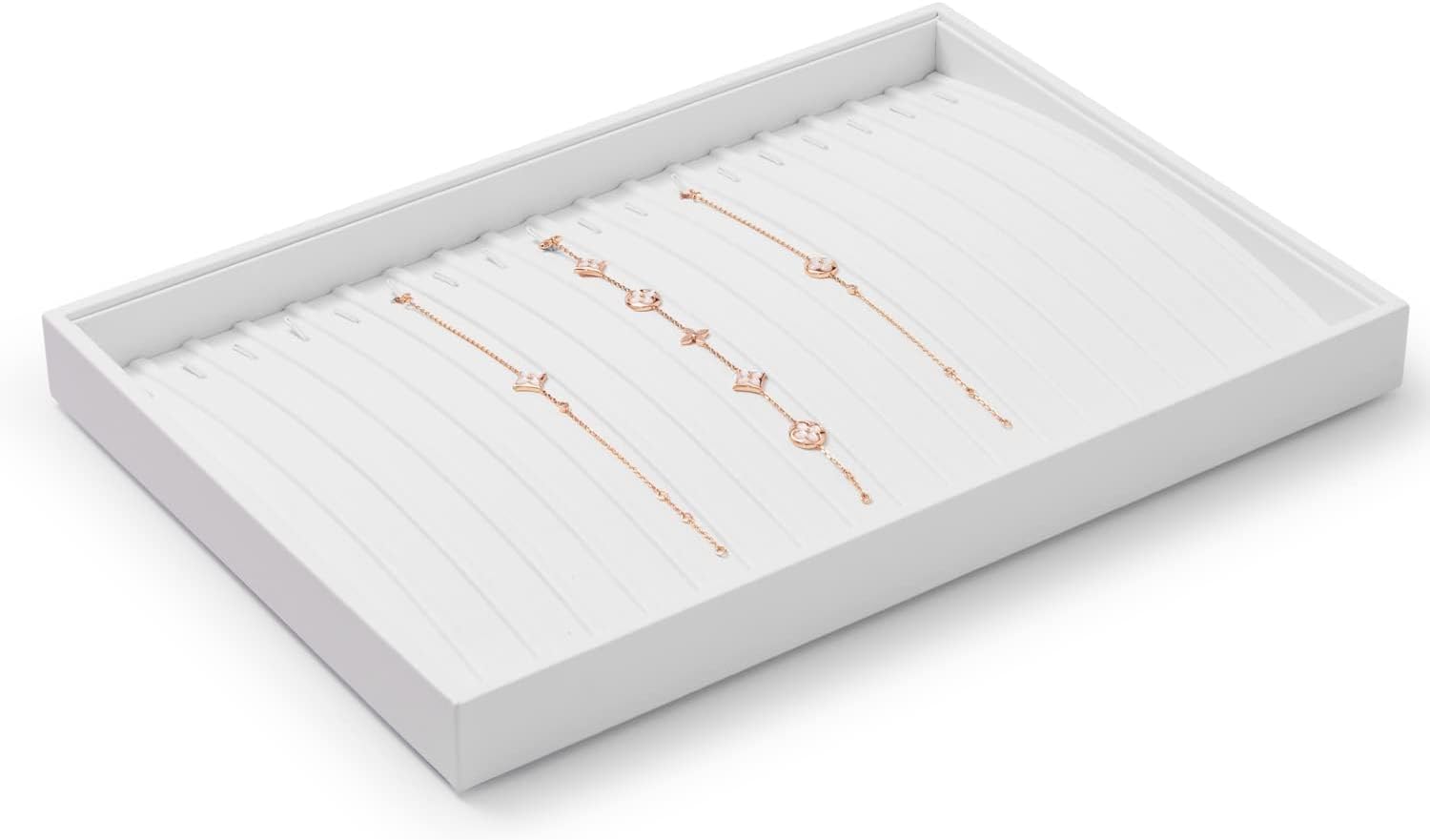Oirlv Premium White Leather Stackable Jewelry Tray 18 Gird Necklace Bracelet Organizer Showcase Necklace Display Tray