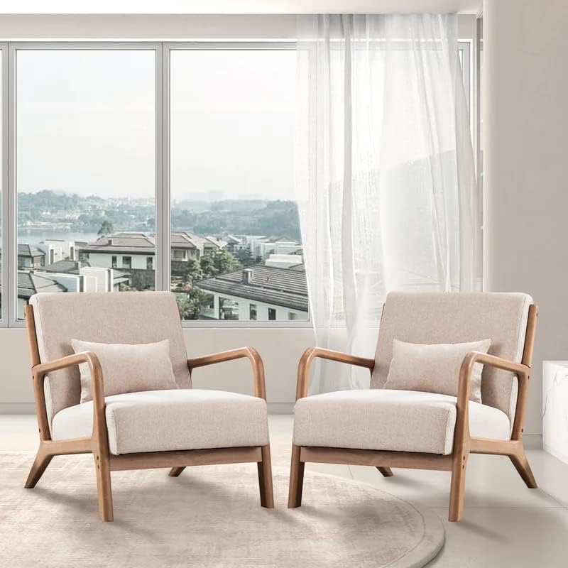 ANJ Mid Century Modern Accent Chairs Set of 2, Single Fabric Lounge Reading A...
