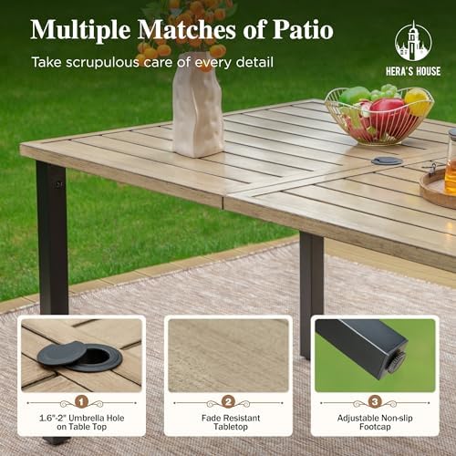 HERA'S HOUSE 7pc Patio Dining Set, Outdoor Wood-Like Metal Table & 6 ...