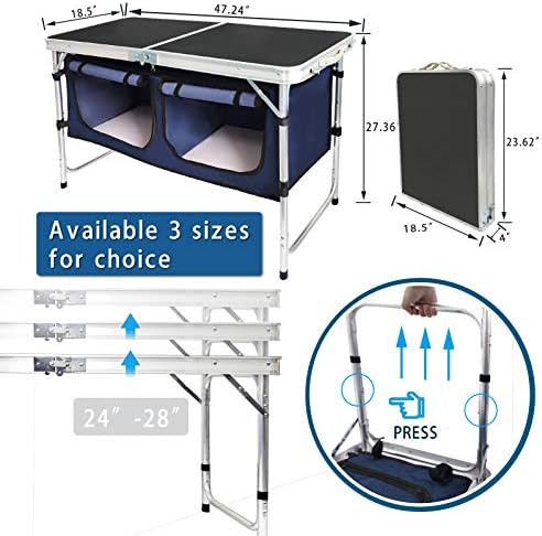 CampLand Outdoor Folding Table Aluminum Lightweight Height Adjustable with St...