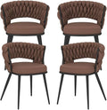 KCC Fabric Dining Chairs Set of 4, Modern Dining Chair with Metal Legs, Woven Upholstered Dining Chairs for Dining Room, Kitchen, Vanity, Living Room (Brown)