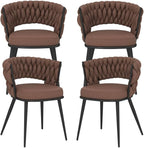KCC Fabric Dining Chairs Set of 4, Modern Dining Chair with Metal Legs, Woven Upholstered Dining Chairs for Dining Room, Kitchen, Vanity, Living Room (Brown)