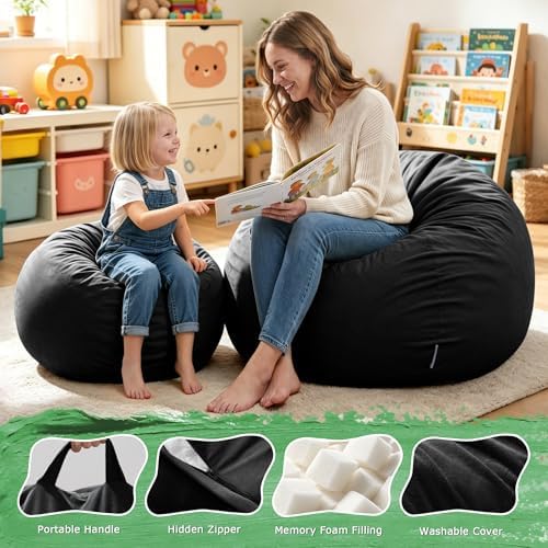 ZurNesfure Bean Bag Chair, Teardrop Large Bean Bag with Filling Black, 3FT | ...
