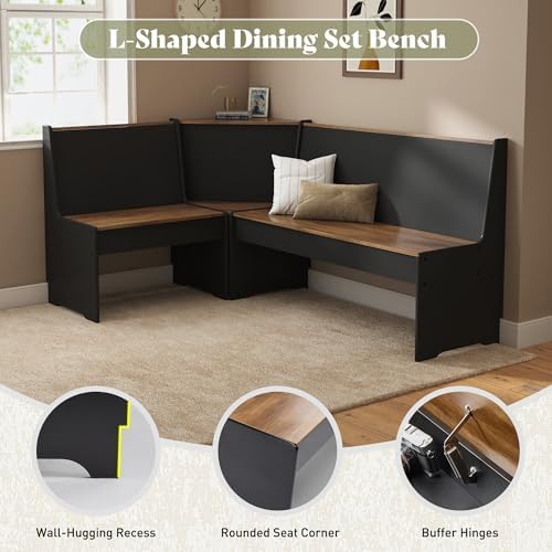 AMERLIFE 3-Piece Corner Dining Set with Hidden Storage, Black Oak