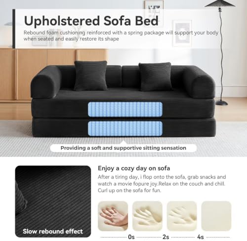 79" Convertible Sofa Bed, Couch for Living Room (Black)